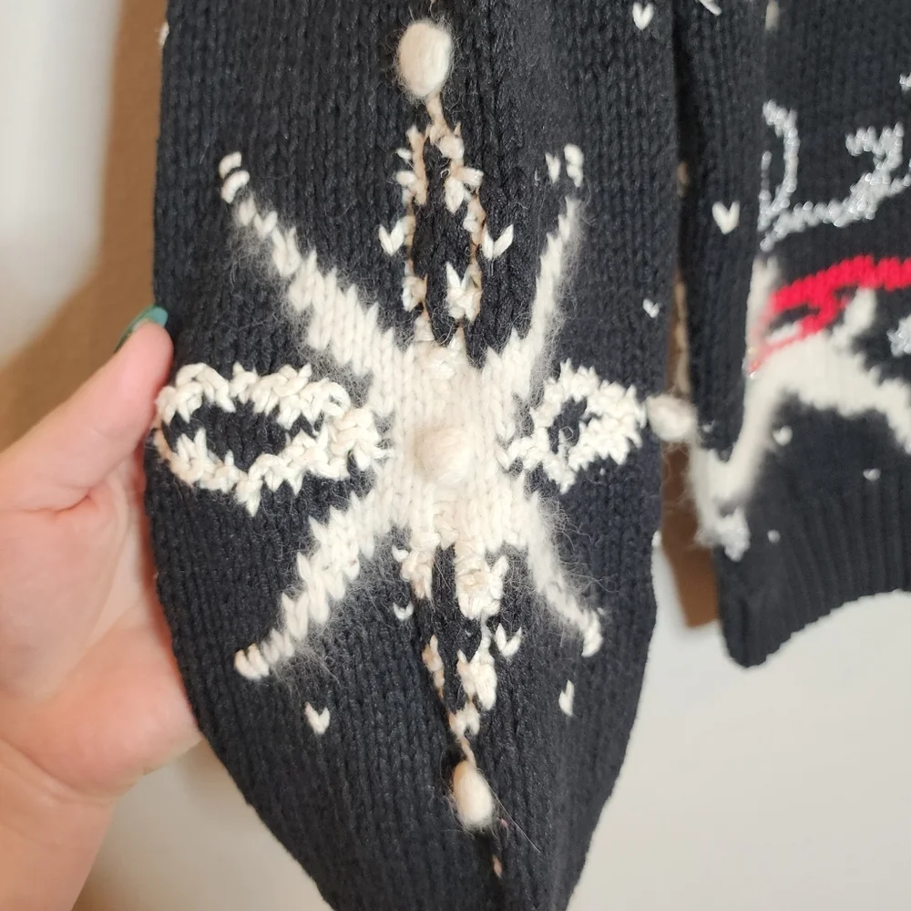 NWT Vintage Lauren Hansen‎ Roll Neck Hand Knitted Snowflake Reindeer Sweater L